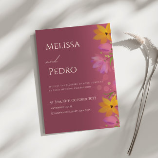 Elegant Floral Burgundy Wedding Invitation Inbjudningar