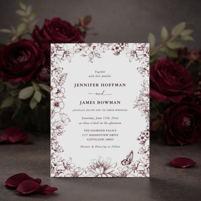 Elegant Floral Burgundy Wedding Invitation Inbjudningar (Skapare uppladdad)