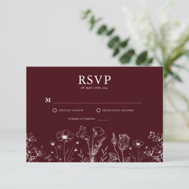 Elegant Floral Burgundy Wedding  OSA Kort (Stående Fram)