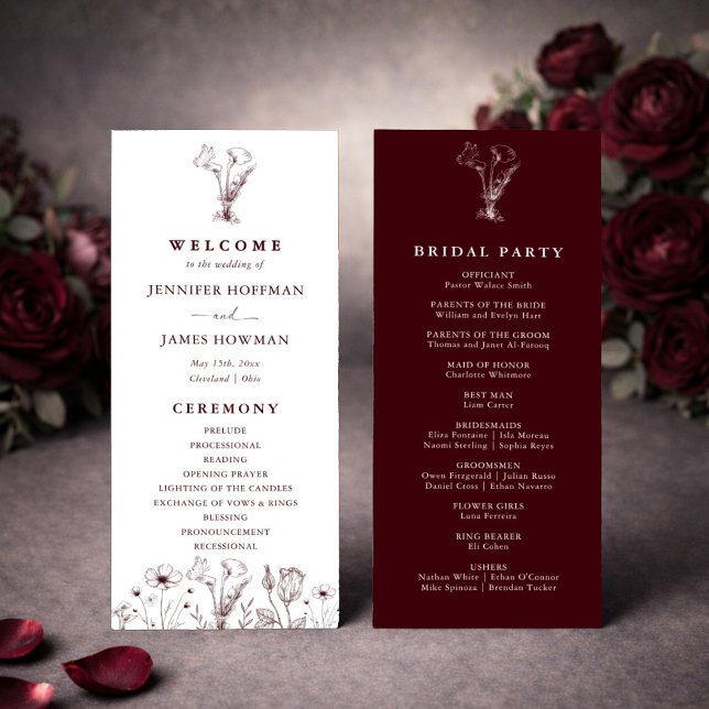 Elegant Floral Burgundy Wedding  Program (Skapare uppladdad)