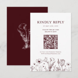 Elegant Floral Burgundy Wedding QR Code OSA Kort