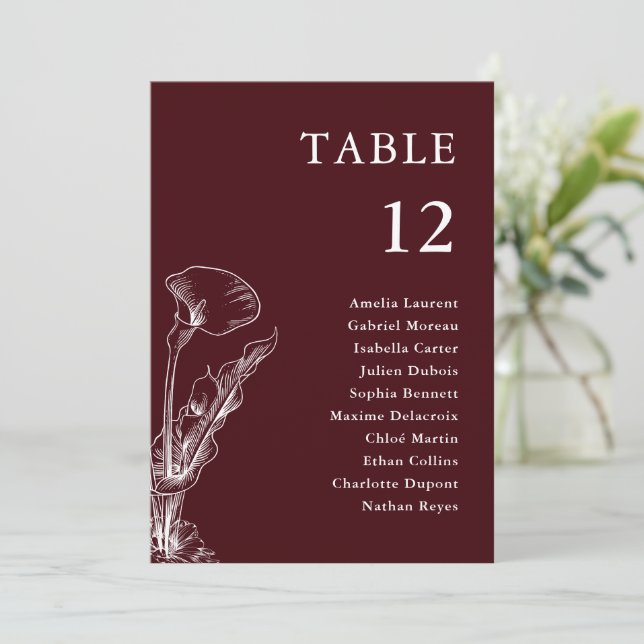 Elegant Floral Burgundy Wedding Seating Chart (Stående Fram)