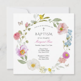 Elegant Floral Butterfly Baptism Invitation Inbjudningar