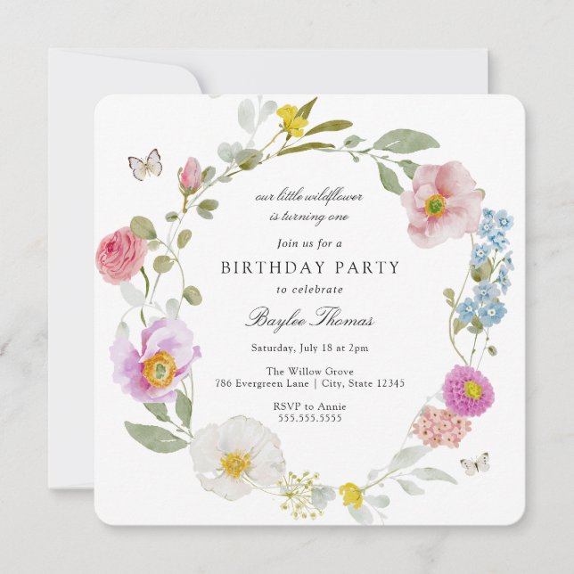 Elegant Floral Butterfly Birthday Invitation Inbjudningar (Framsida)