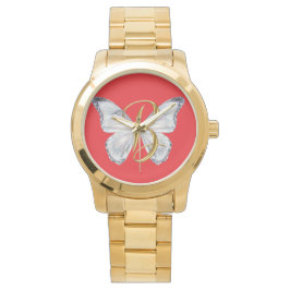 Elegant Floral Butterfly Letter B - Artistic Monog Armbandsur