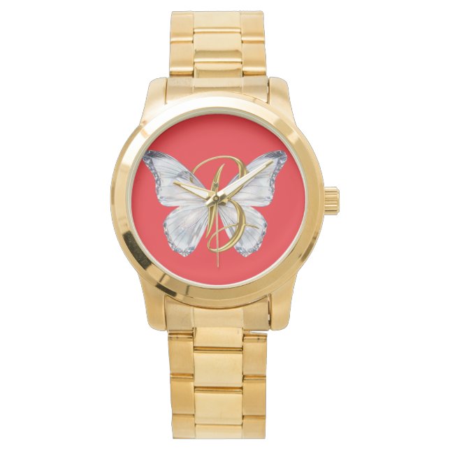 Elegant Floral Butterfly Letter B - Artistic Monog Armbandsur (Framsida)