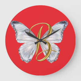 Elegant Floral Butterfly Letter B - Artistic Monog Stor Klocka