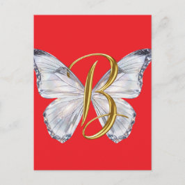 Elegant Floral Butterfly Letter B - Artistic Monog Vykort