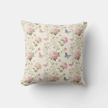 Elegant Floral & Butterfly Throw Pillow