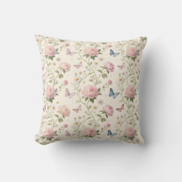 Elegant Floral & Butterfly Throw Pillow Kudde