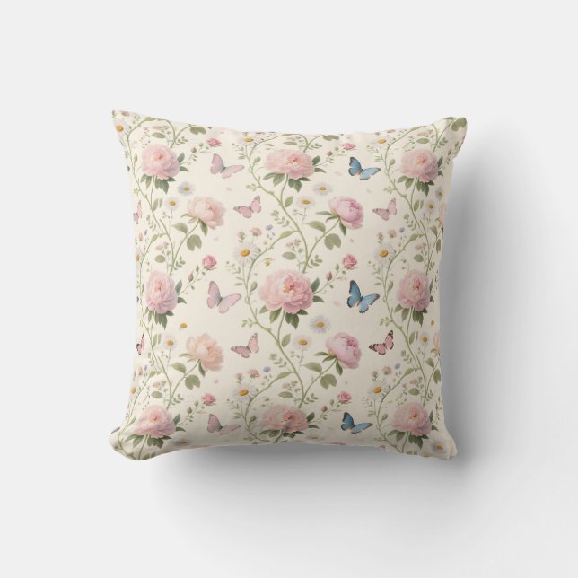 Elegant Floral & Butterfly Throw Pillow Kudde (Framsida)