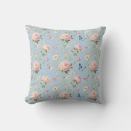 Elegant Floral & Butterfly Throw Pillow Kudde