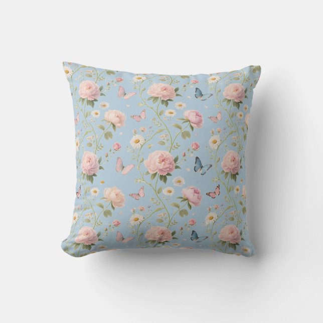 Elegant Floral & Butterfly Throw Pillow Kudde (Framsida)