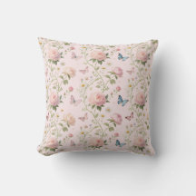 Elegant Floral & Butterfly Throw Pillow
