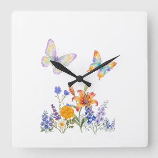 Elegant Floral & Butterfly Wall Art – Beautiful Fl Fyrkantig Klocka