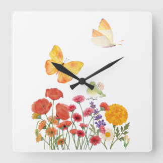 Elegant Floral & Butterfly Wall Clock – Beautiful Fyrkantig Klocka