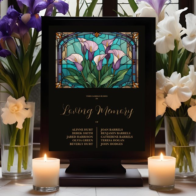 Elegant Floral Calla Stained Glass Effect in Mauve Poster (Elegant Floral Calla Stained Glass Effect in Mauve Shades for Wedding Memorial Table Posters.)