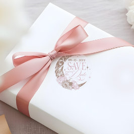 Elegant Floral Celestial Moon Stars Save The Date Runt Klistermärke