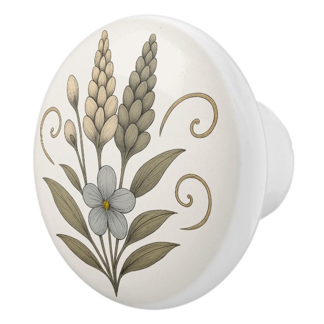 Elegant Floral Ceramic Door Handles Knopp (Höger)