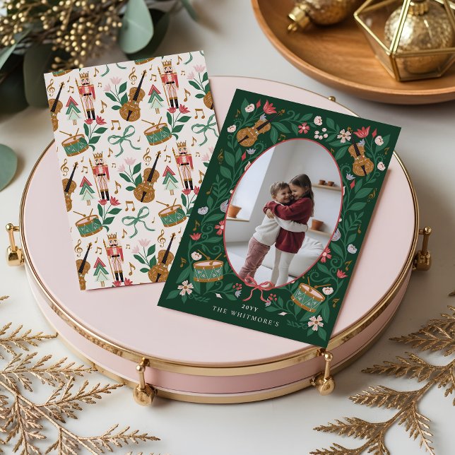 Elegant Floral Christmas Nutcracker Ballet Photo Julkort (Elegant Floral Christmas Nutcracker Ballet Photo Holiday Card)
