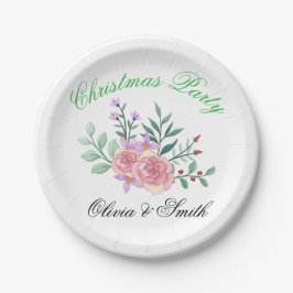 Elegant Floral Christmas Party Paper Plate