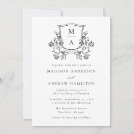 Elegant Floral Crest Monogram Photo Wedding Inbjudningar