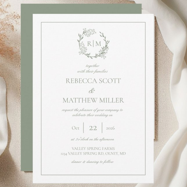 Elegant Floral Crest Monogram Wedding Inbjudningar (Elegant Floral Crest Monogram Wedding Invitation)