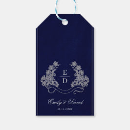 Elegant Floral Crest Navy Monogram Wedding Presentetikett