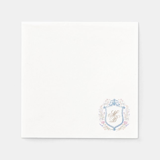 Elegant Floral Crest Wedding Paper Napkins Pappersservett (Framsidan)