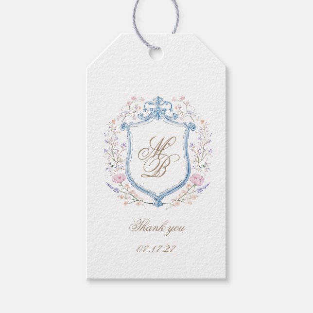Elegant Floral Crest Wedding Presentetikett (Framsidan)