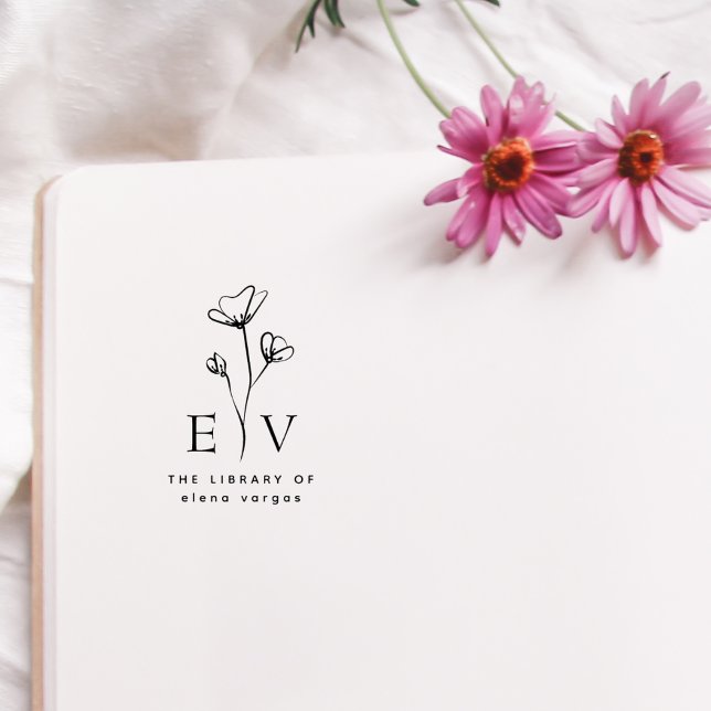 Elegant Floral Custom Name Initials Library Book Stämpel (Skapare uppladdad)