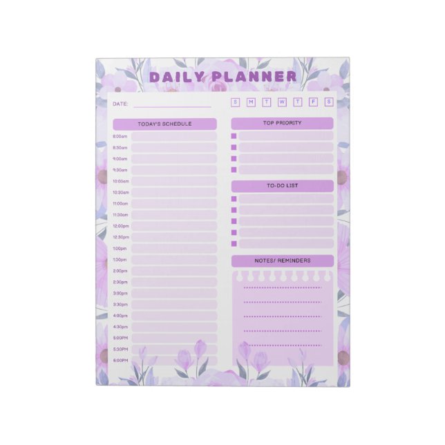 Elegant Floral Daily Planner Notepad Anteckningsblock (Roterad)