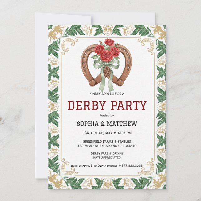 Elegant Floral Derby Party Invitation Inbjudningar (Framsida)