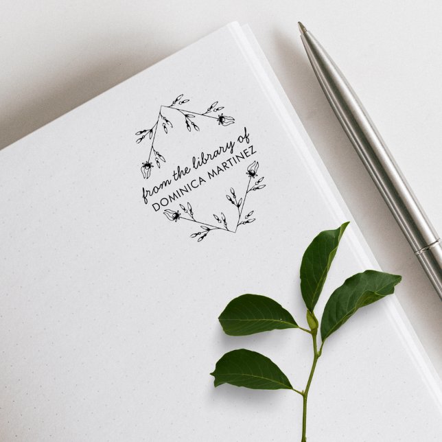 Elegant Floral Diamond Custom Name Library Book Stämpel (Skapare uppladdad)