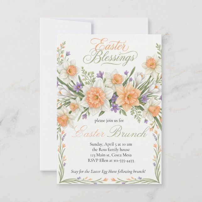 Elegant Floral Easter Blessings Brunch Invitation  Inbjudningar (Framsida)