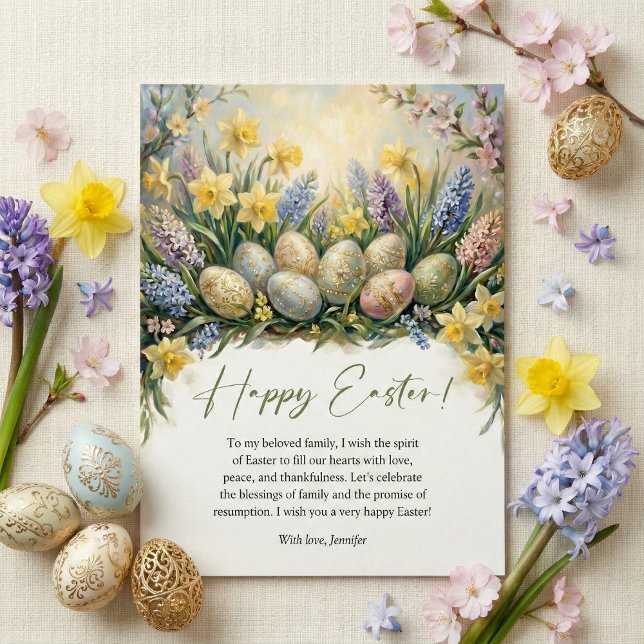 Elegant Floral Easter Eggs Spring Religious Julkort (Elegant Happy Easter Holiday Card)