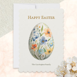 Elegant Floral Egg Pretty Spring Flowers Easter Julkort