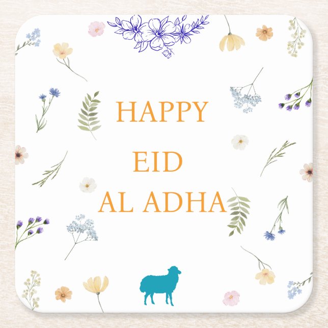 Elegant Floral Eid al-Adha  Underlägg Papper Kvadrat (Framsidan)