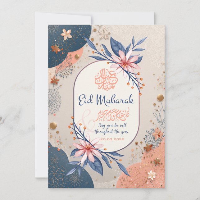Elegant Floral Eid Mubarak Greeting Card Inbjudningar (Framsida)