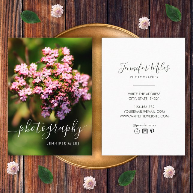 Elegant Floral Enkel Minimalistisk Fotografi Visitkort (Front and Back)