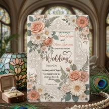 Elegant Floral Faux Embossed Wedding Invitation
