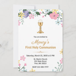 Elegant Floral First Holy Communion Photo  Inbjudningar