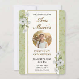 Elegant Floral First Holy Communion Photo Keepsake Inbjudningar