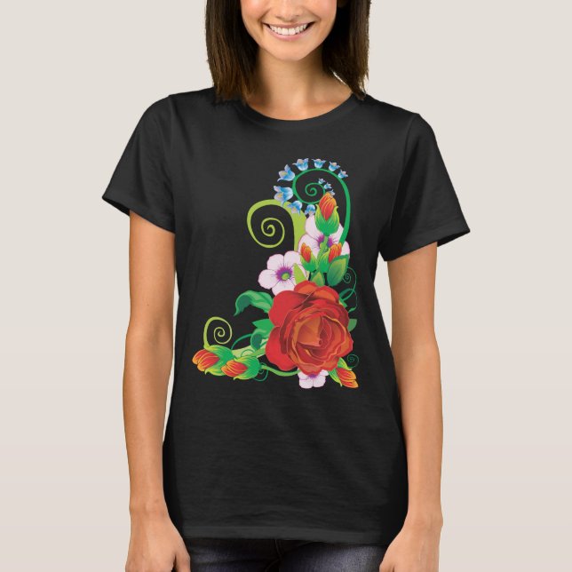  “Elegant Floral Flourish” T Shirt (Framsida)