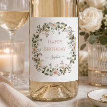 Elegant floral födelsedag – Personlig vinetikett