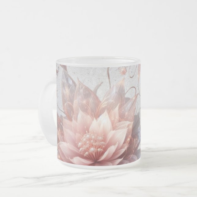 Elegant Floral Frosted Glass Mug –Aesthetic Coffee Frostad Glasmugg (Framsida vänster)