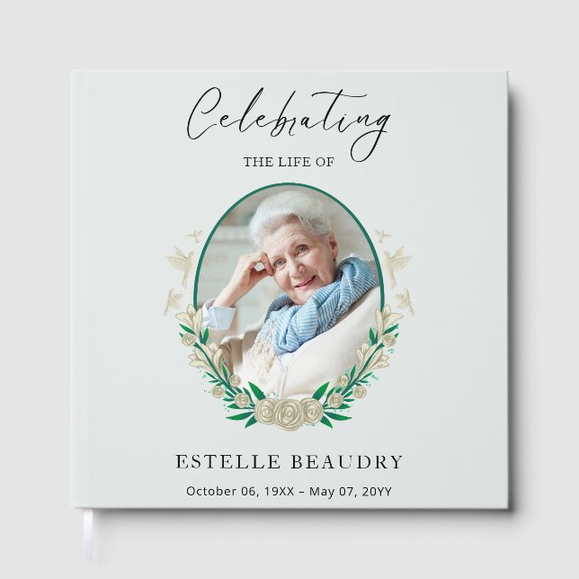 Elegant Floral Funeral Celebration of life Photo Gästböcker (Framsida)