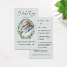 Elegant Floral Funeral Photo Sympathy Prayer Cards