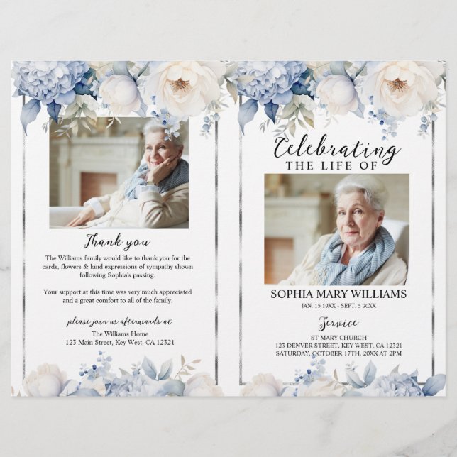 Elegant Floral Funeral Program | Order of Service (Framsida)