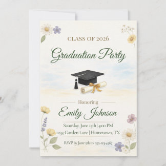 Elegant Floral Garden 2026 Graduation Invite Inbjudningar